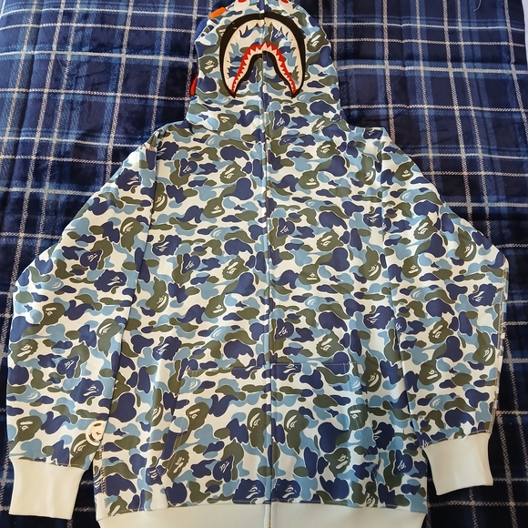 Bape Blue and Green Camo Shark Hoodie